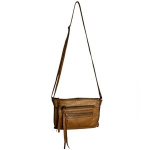 Day & Mood Anni Brown Leather Small Crossbody Bag Double Zipper